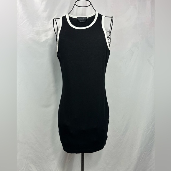 Hatch black ribbed mini dress with white trim size 2 - Picture 1 of 8